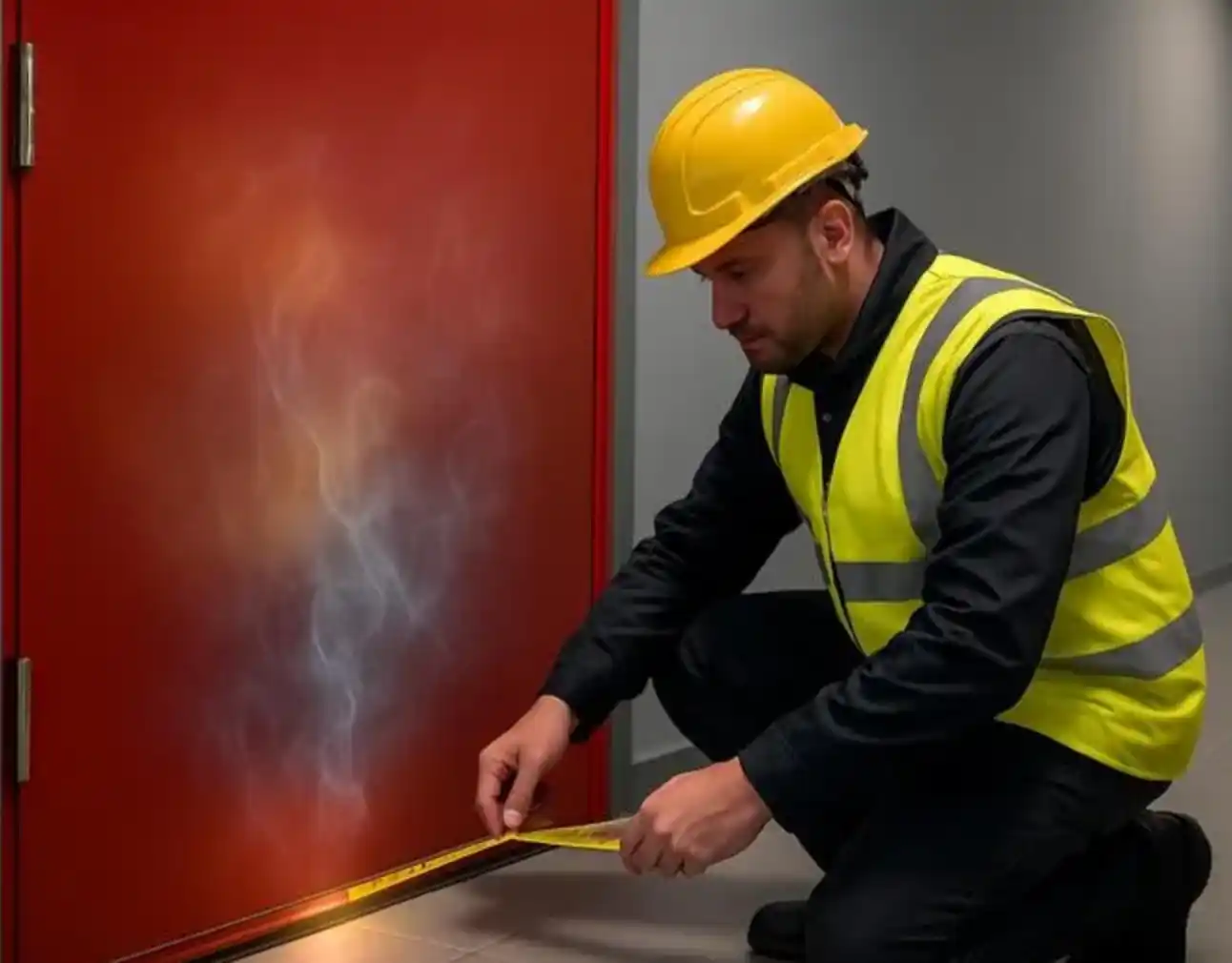 Fire door installation in progress